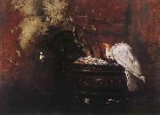 Still life and parrot William Merritt Chase